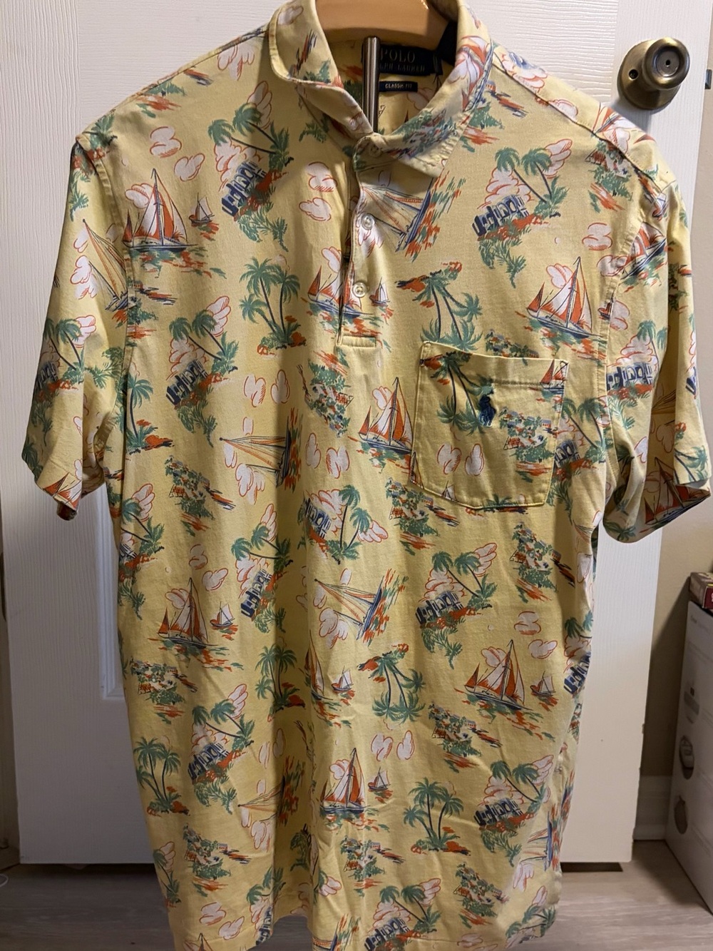 Polo by Ralph Lauren Yellow Tropical Sailboat Print Polo